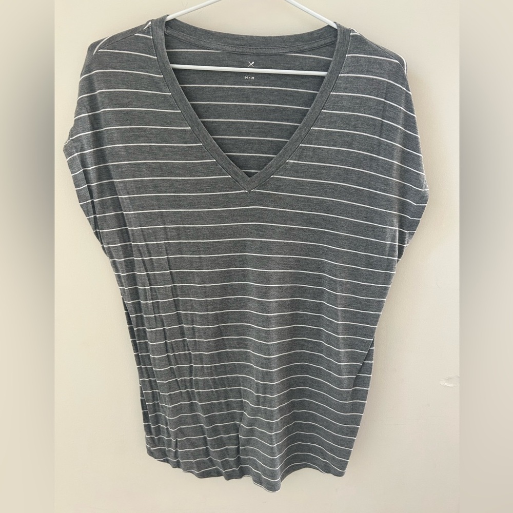 Gray Striped V-Neck Top